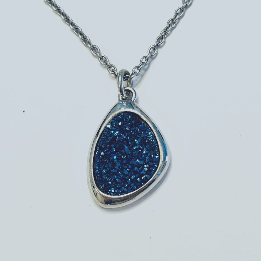 Frederic Duclos Sterling Silver Blue Druzy Pendant Necklace